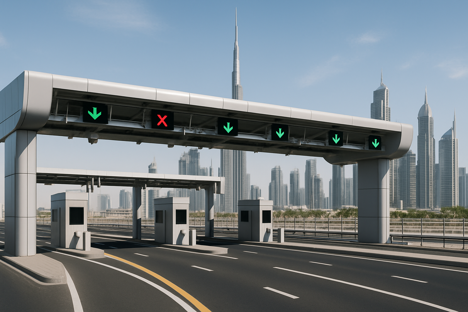 Modern toll gate infrastructure in Dubai